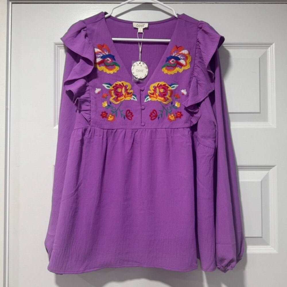 ODDY Violet Floral Embroidered Top